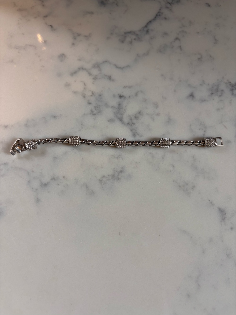 Brighton Meridian Silver Twisted Rope Crystal Station Bracelet